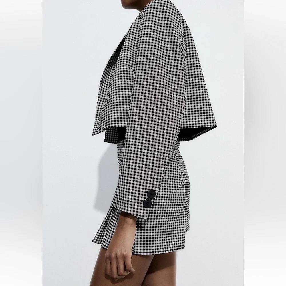 Zara Gingham Crop Blazer NWT - Picture 3 of 5